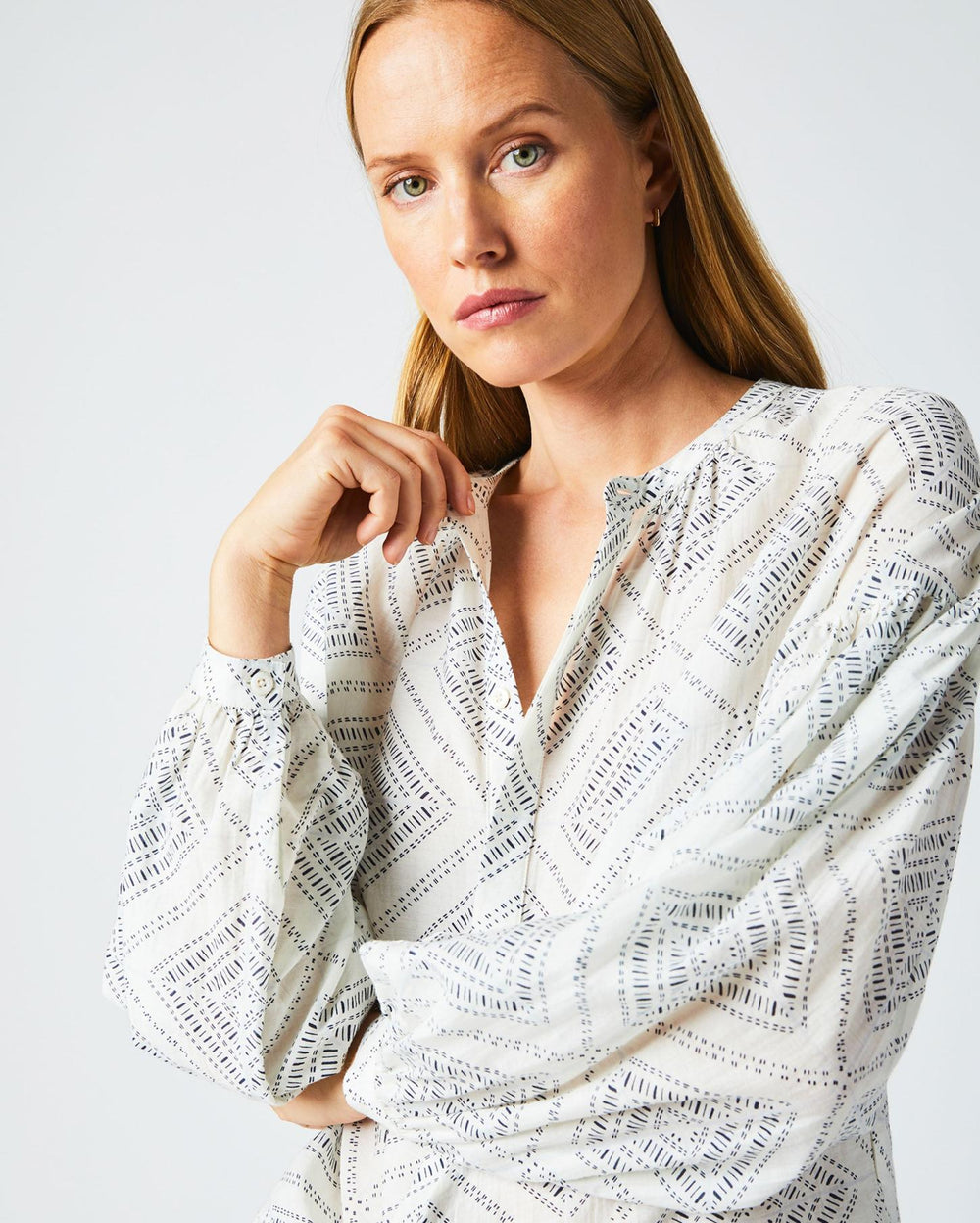 Women Poet Blouse White/blue | Billy Reid Tops