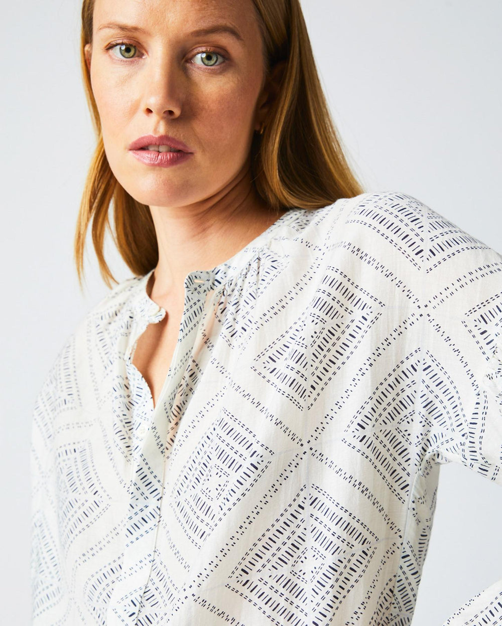 Women Poet Blouse White/blue | Billy Reid Tops