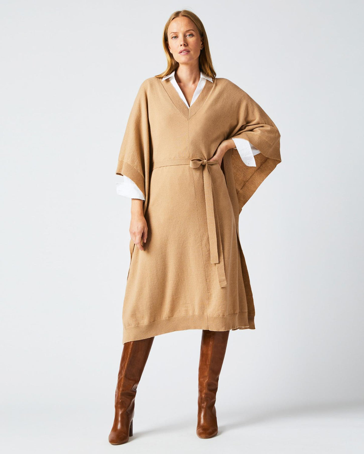Women Poncho Sweater Dress Camel | Billy Reid Dresses