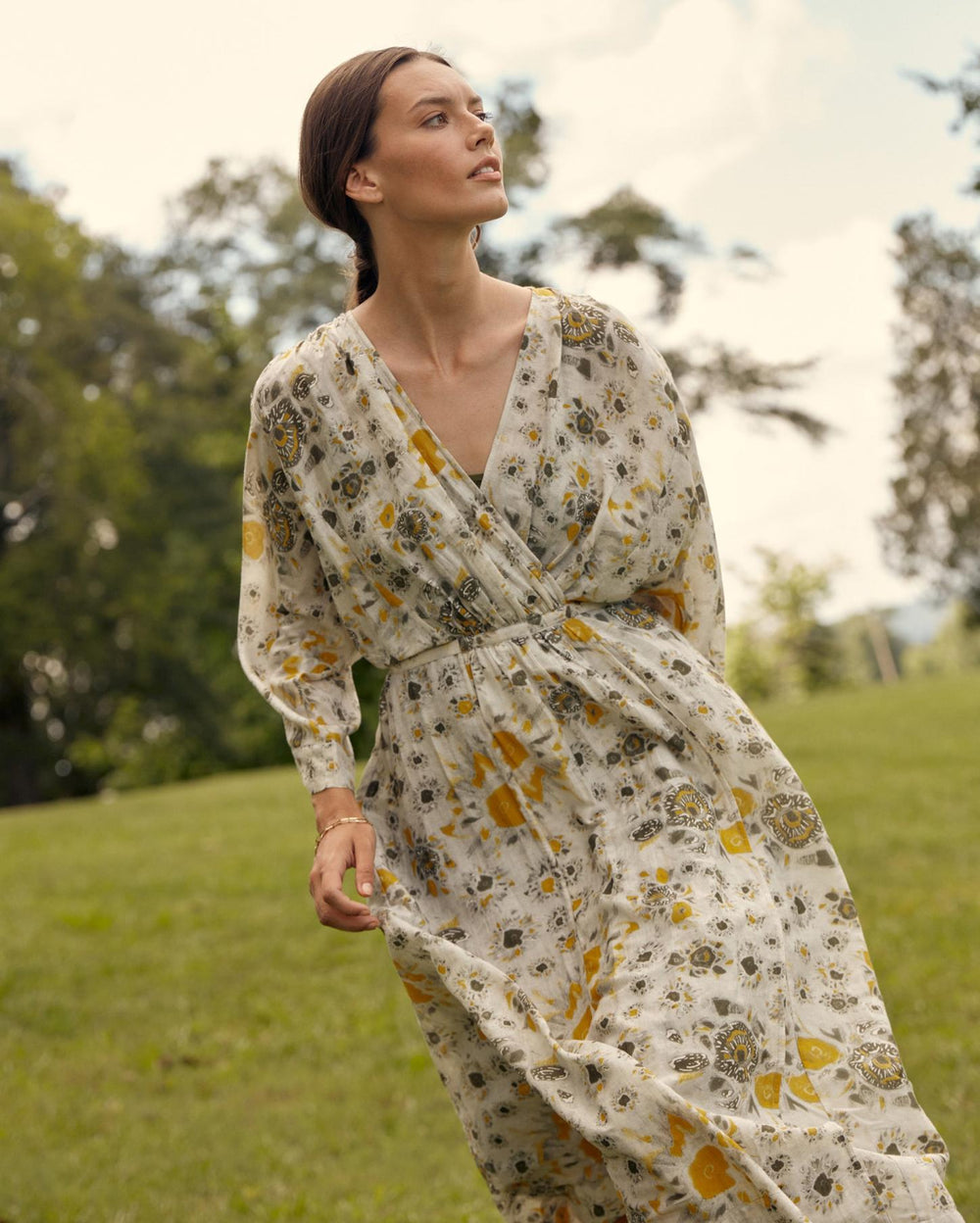 Women Robe Wrap Dress Ivory/gold | Billy Reid Dresses