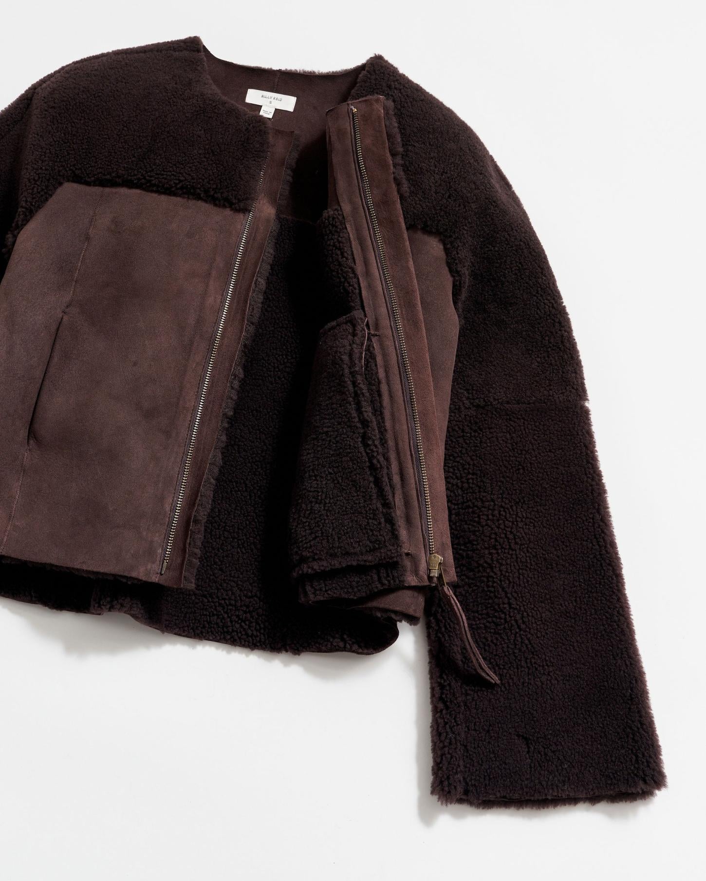 Women Short Shearling Jacket Coffee Bean | Billy Reid Jackets &amp; Outerwear