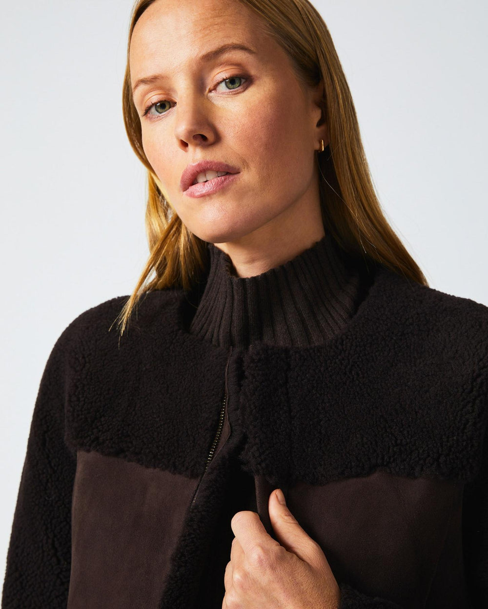 Women Short Shearling Jacket Coffee Bean | Billy Reid Jackets &amp; Outerwear