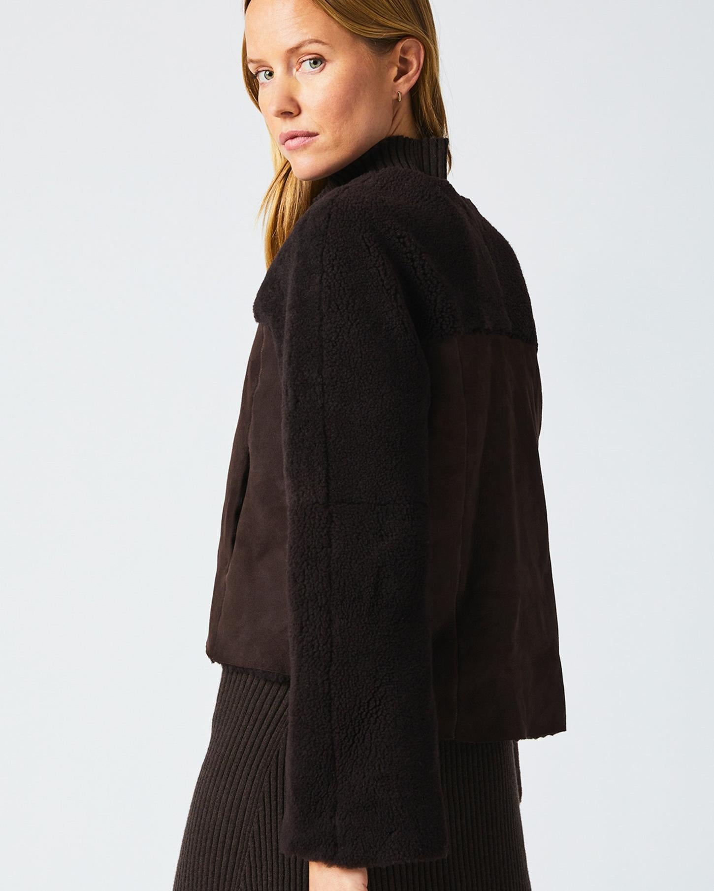 Women Short Shearling Jacket Coffee Bean | Billy Reid Jackets &amp; Outerwear