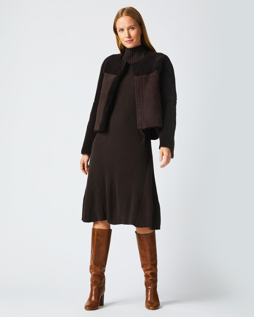 Women Short Shearling Jacket Coffee Bean | Billy Reid Jackets &amp; Outerwear