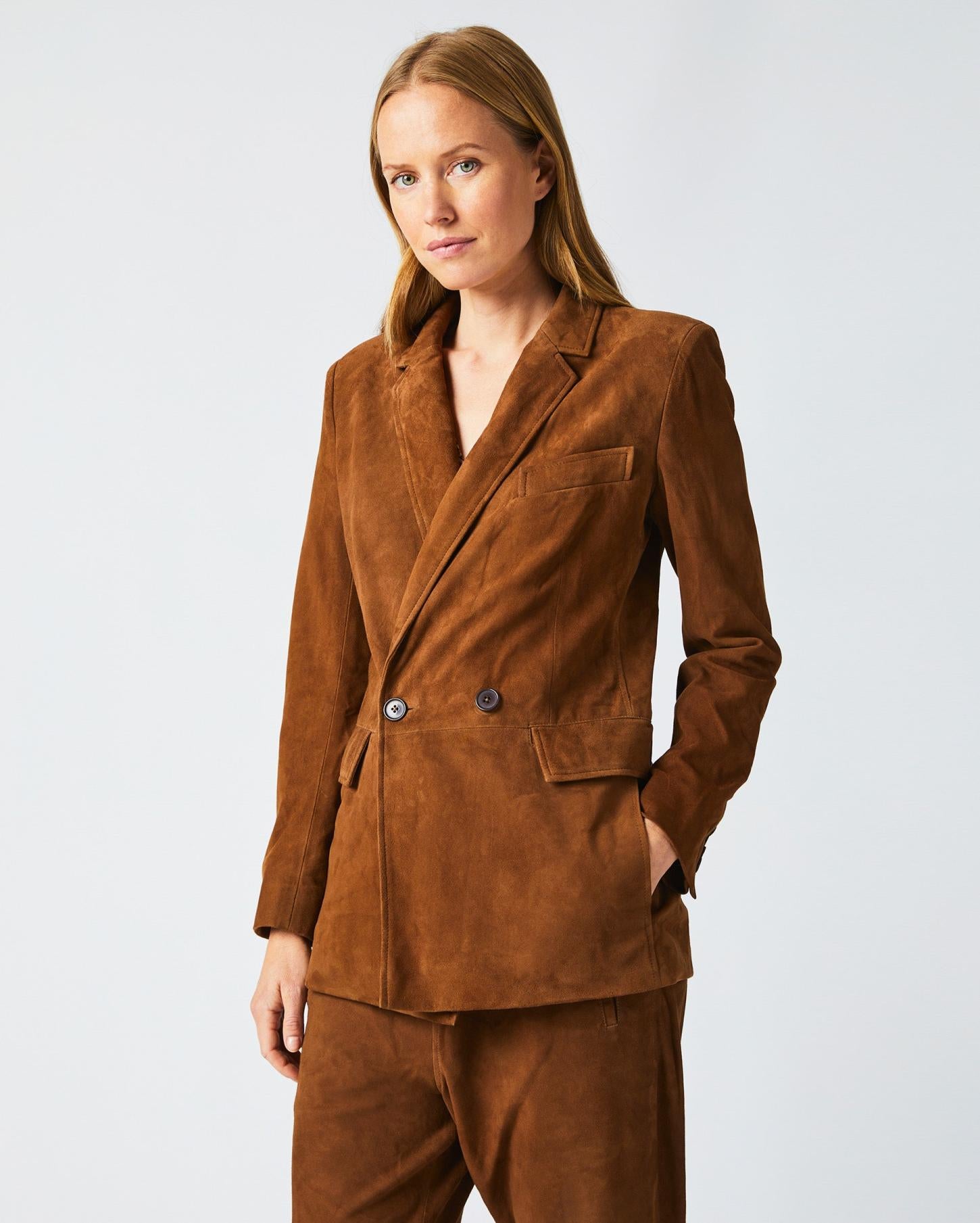 Women Suede Blazer Cognac | Billy Reid Jackets &amp; Outerwear