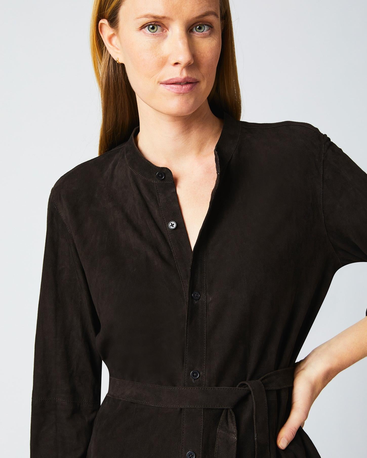 Women Suede Shirttail Dress Coffee Bean | Billy Reid Dresses