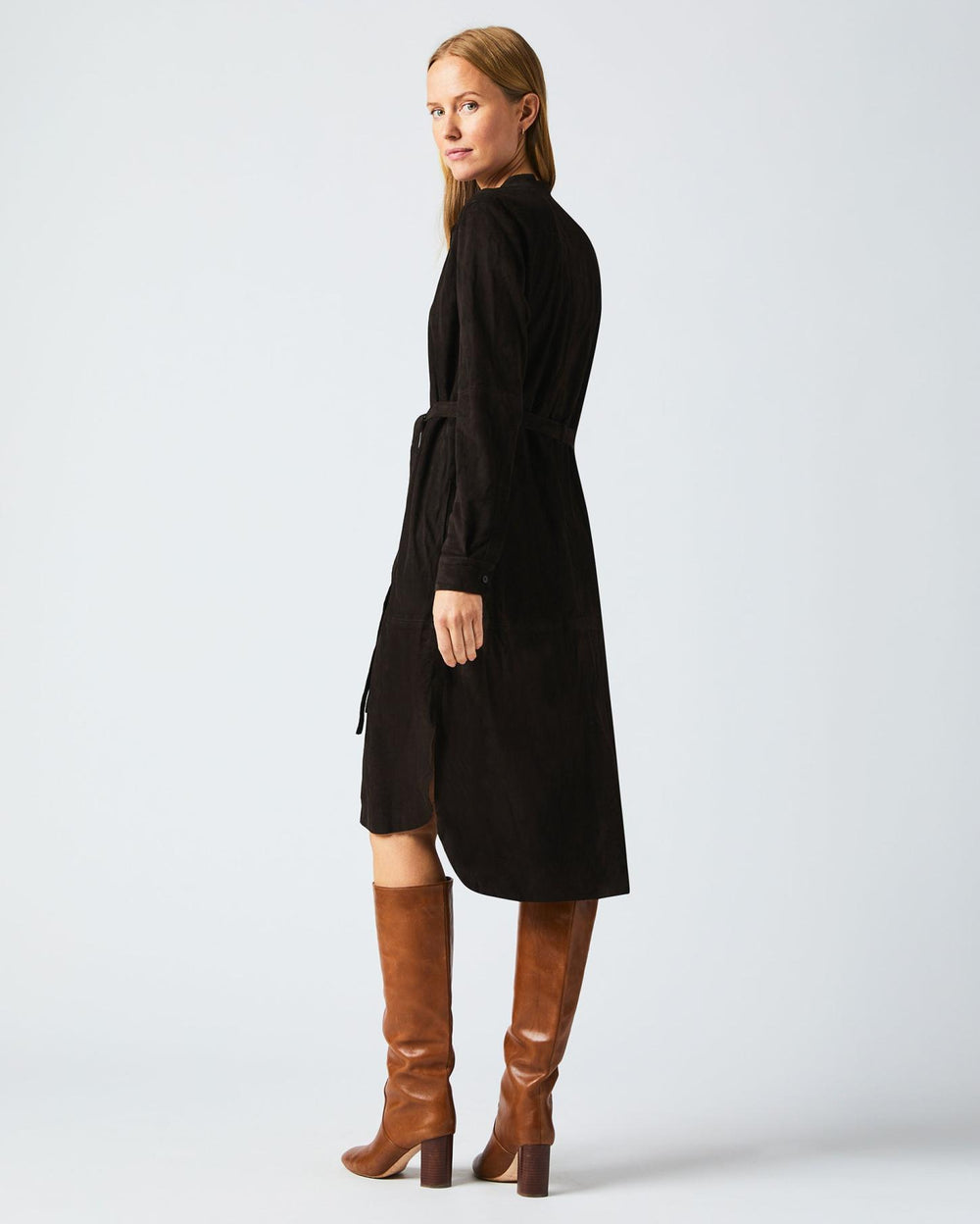 Women Suede Shirttail Dress Coffee Bean | Billy Reid Dresses
