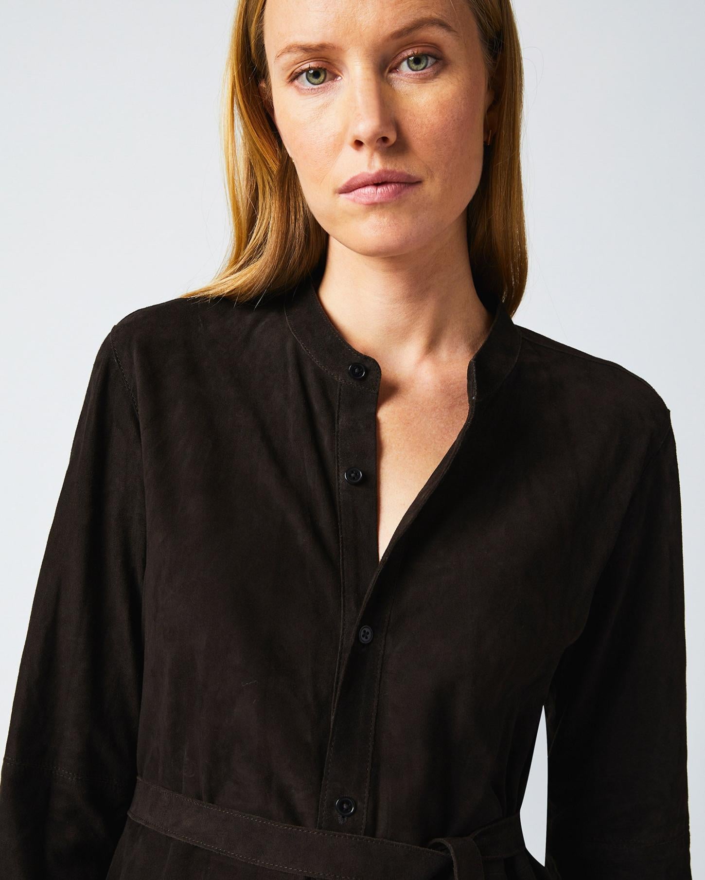 Women Suede Shirttail Dress Coffee Bean | Billy Reid Dresses