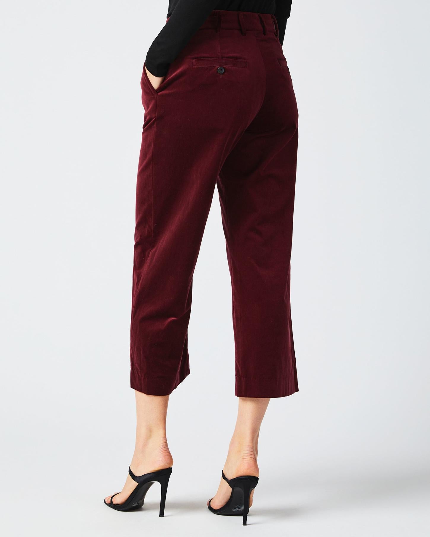 Women Tab Cropped Trouser Maroon | Billy Reid Bottoms