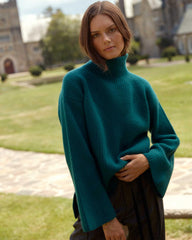 Women Transfer Rib Funnel Sweater Dark Teal | Billy Reid Sweaters &amp; Knits