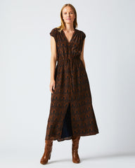 Women V-Neck Maxi Dress Navy/brown | Billy Reid Dresses