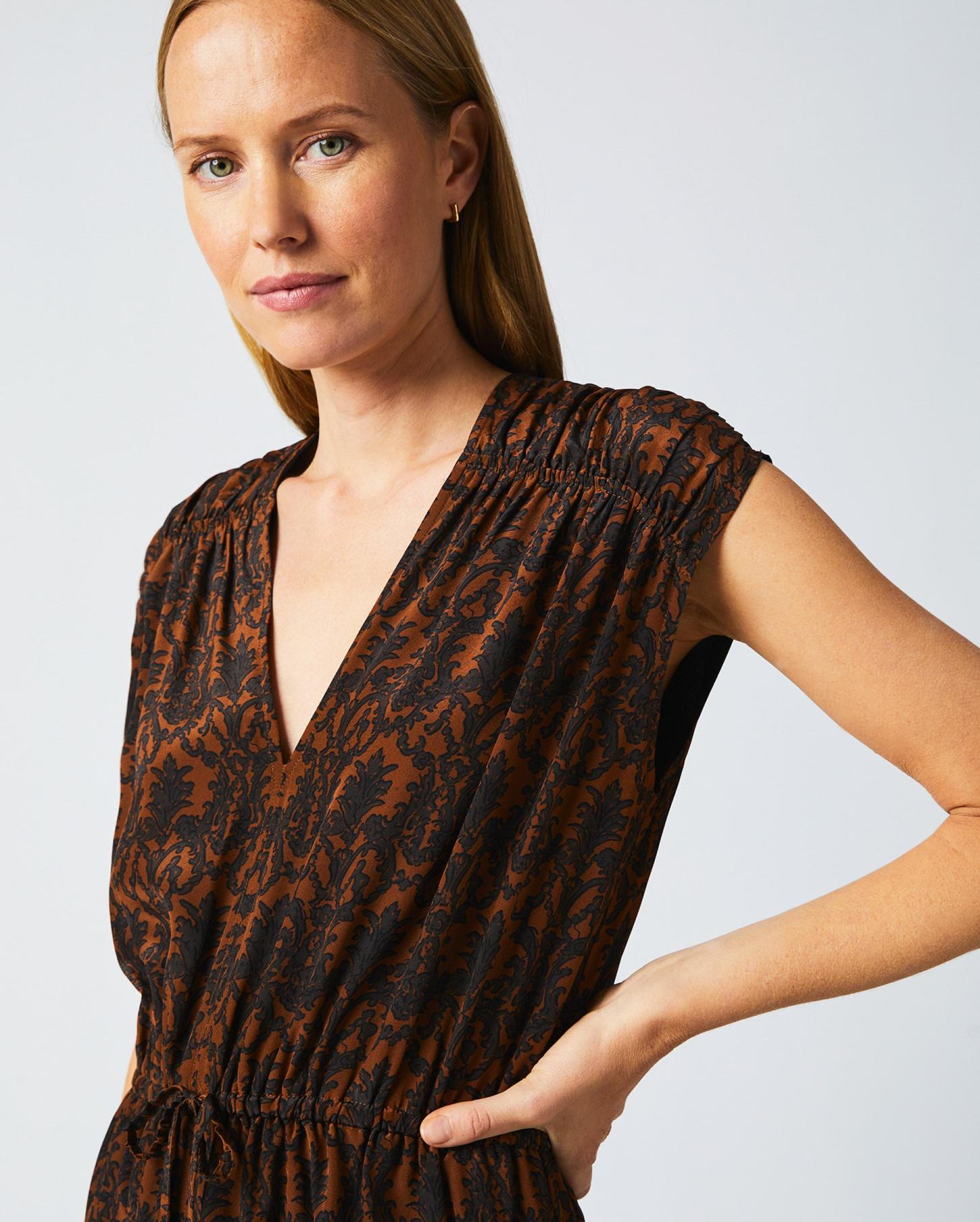 Women V-Neck Maxi Dress Navy/brown | Billy Reid Dresses