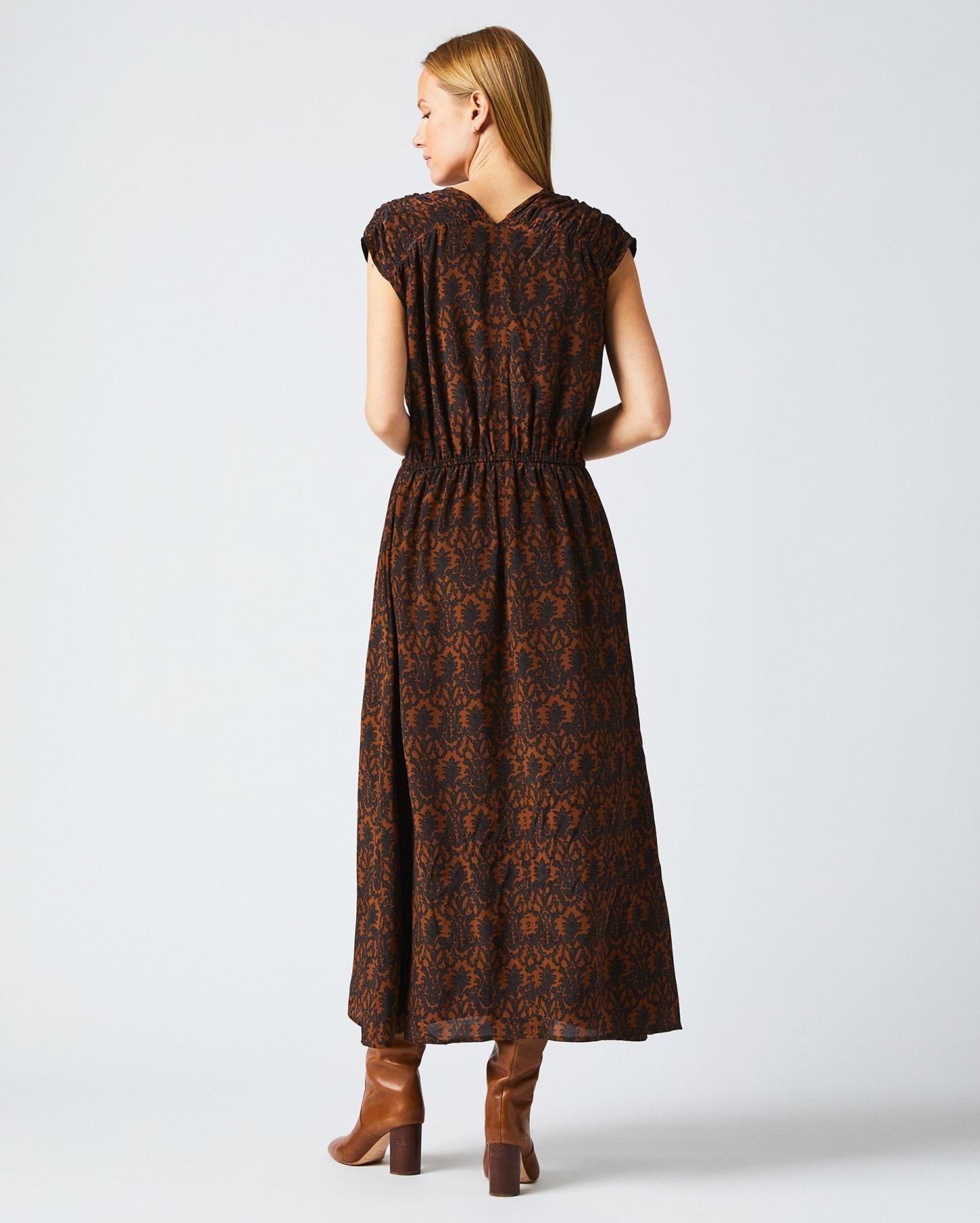Women V-Neck Maxi Dress Navy/brown | Billy Reid Dresses