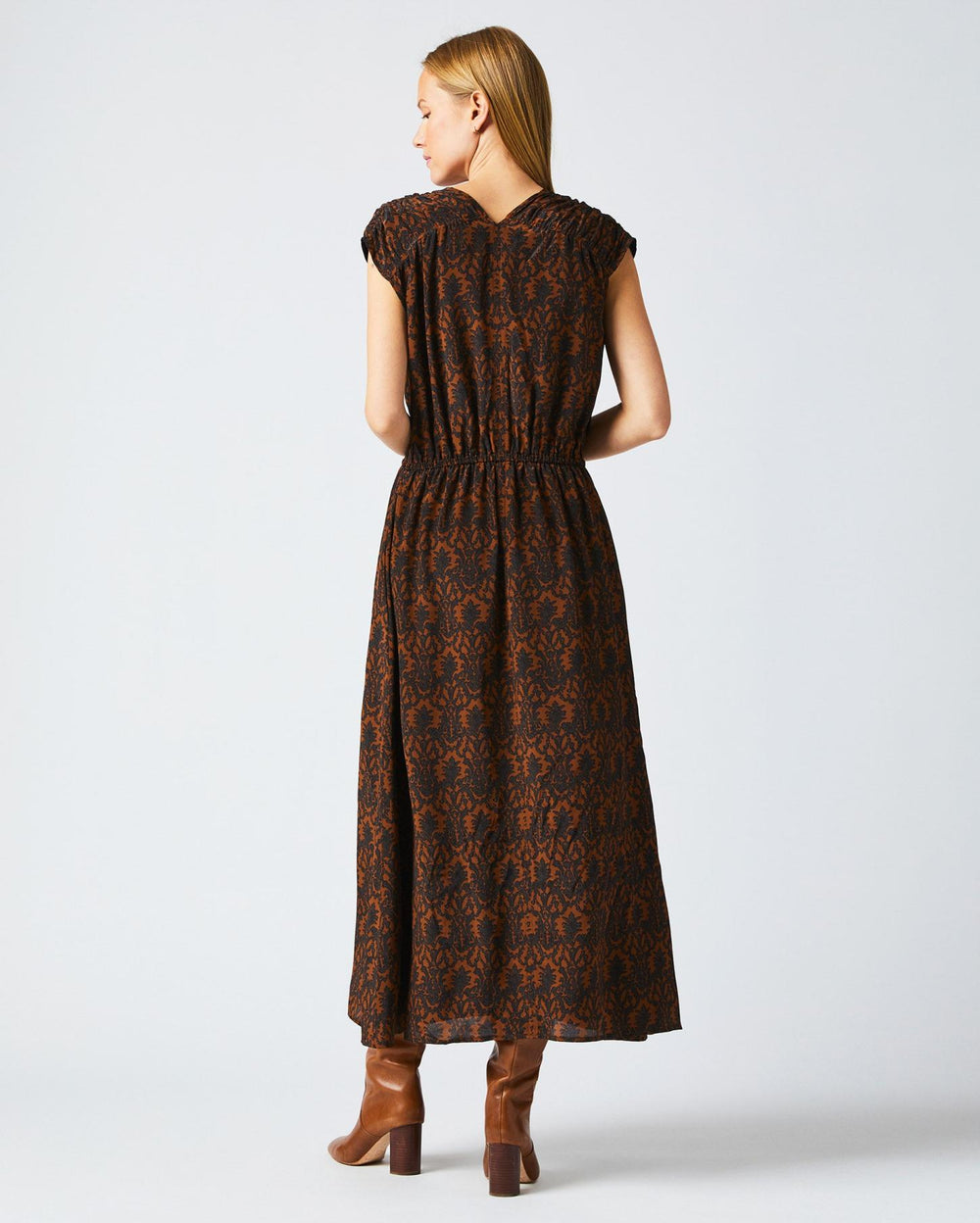 Women V-Neck Maxi Dress Navy/brown | Billy Reid Dresses