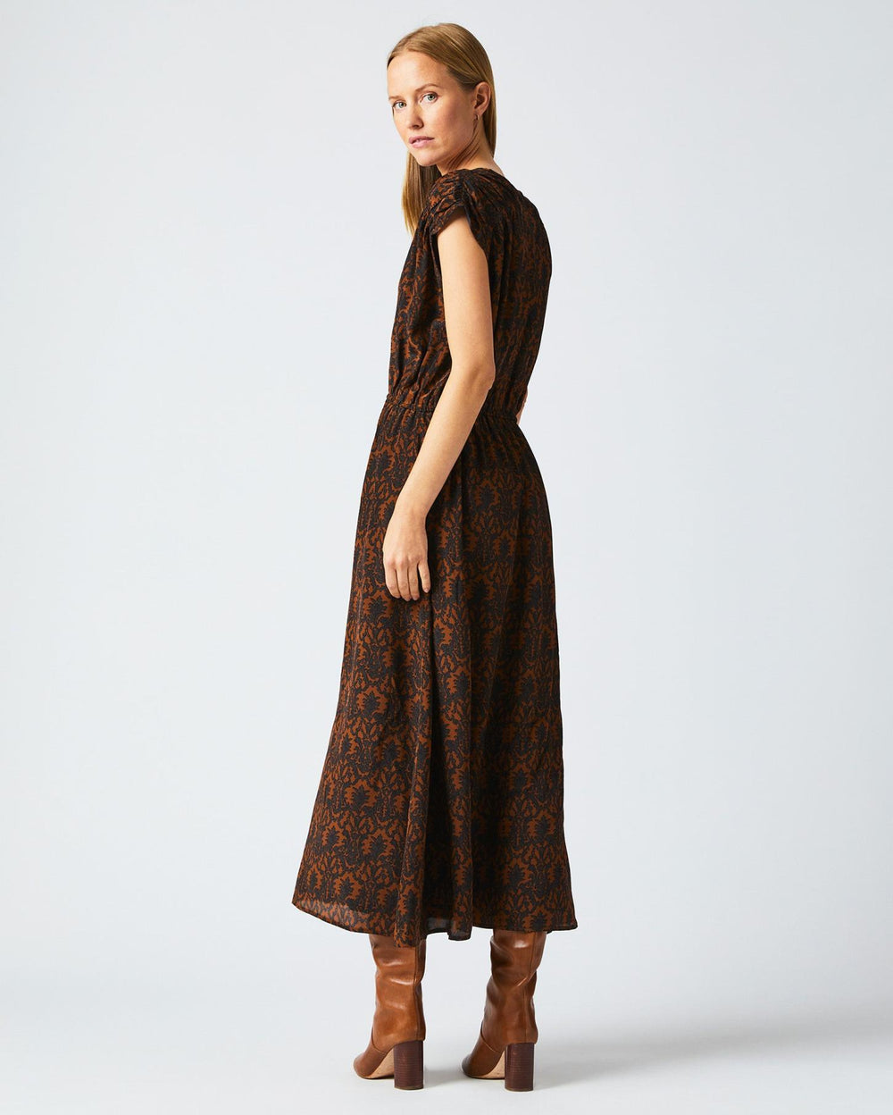 Women V-Neck Maxi Dress Navy/brown | Billy Reid Dresses