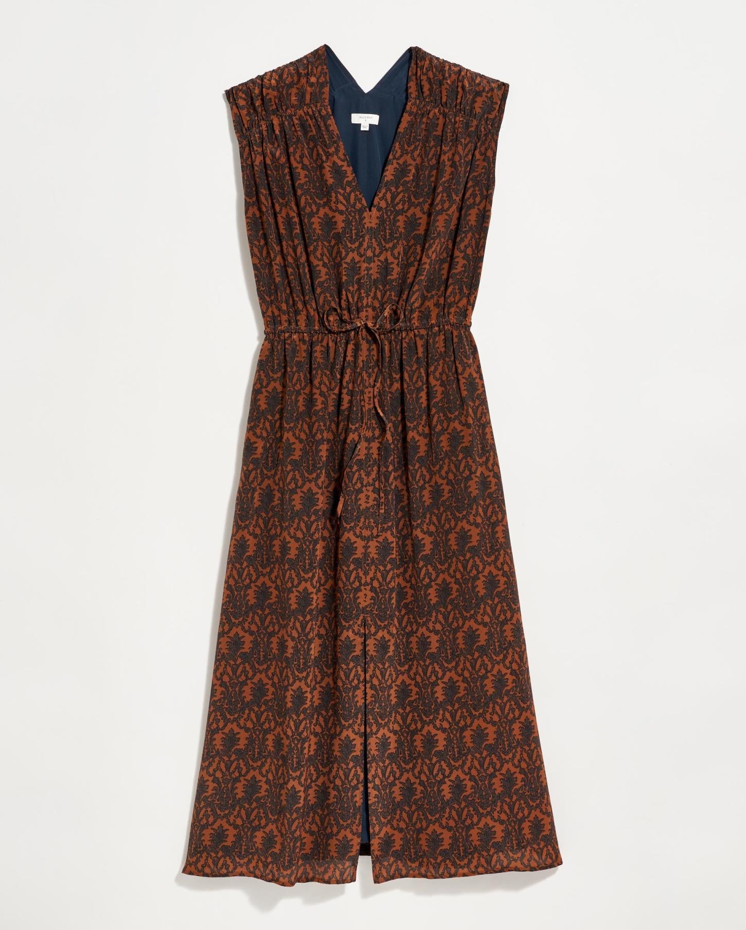 Women V-Neck Maxi Dress Navy/brown | Billy Reid Dresses