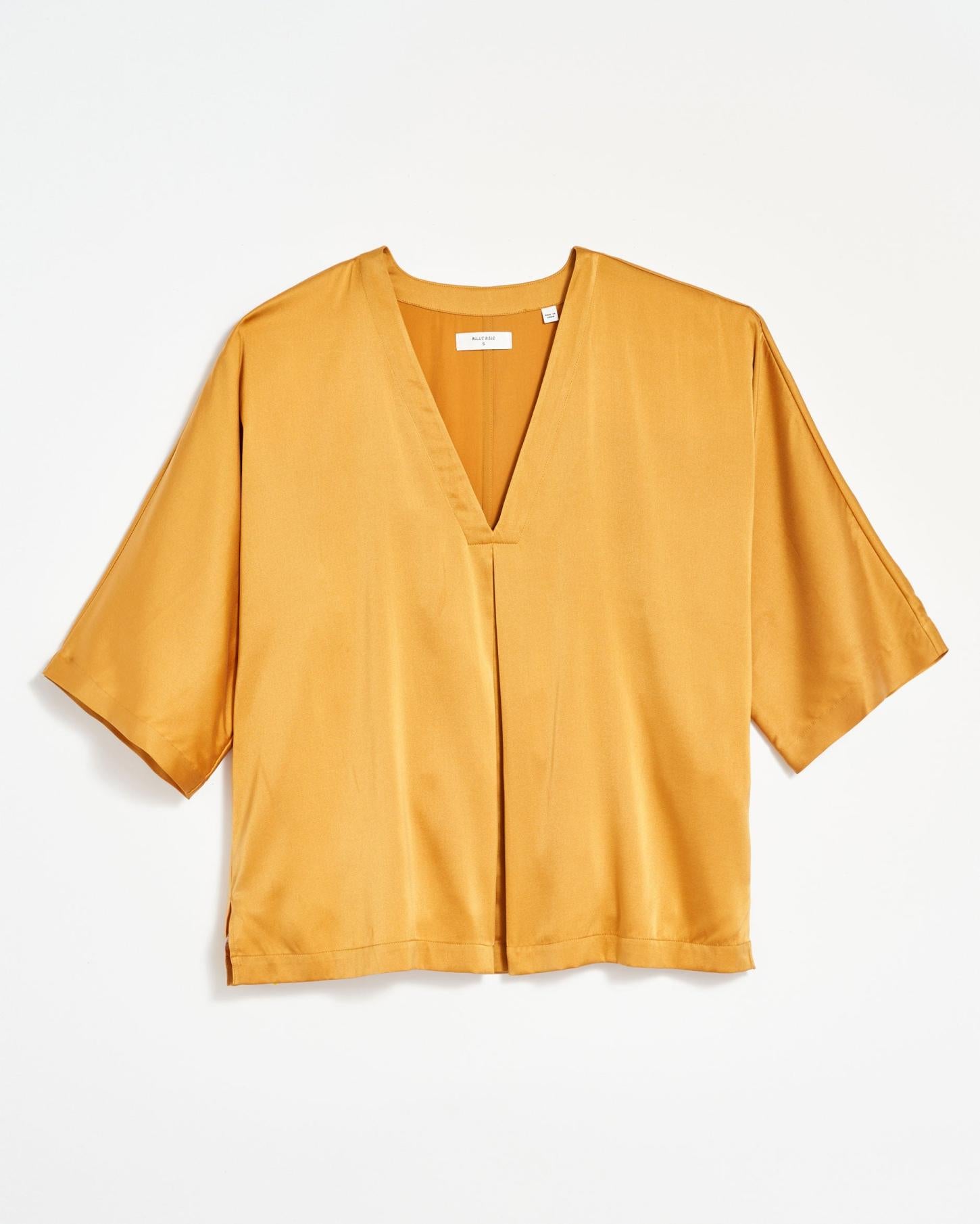 Women V Pleat Blouse Amber Gold | Billy Reid Tops