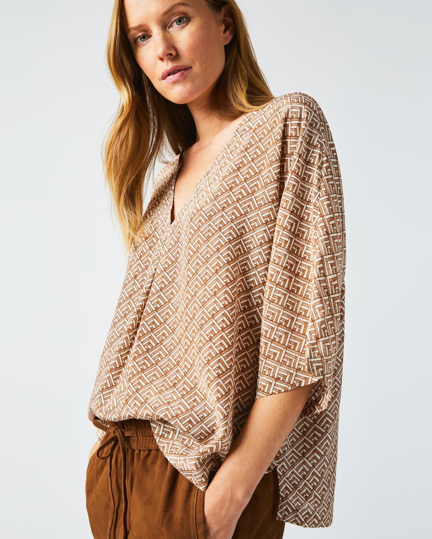 Women V Pleat Blouse Cream/brown | Billy Reid Tops