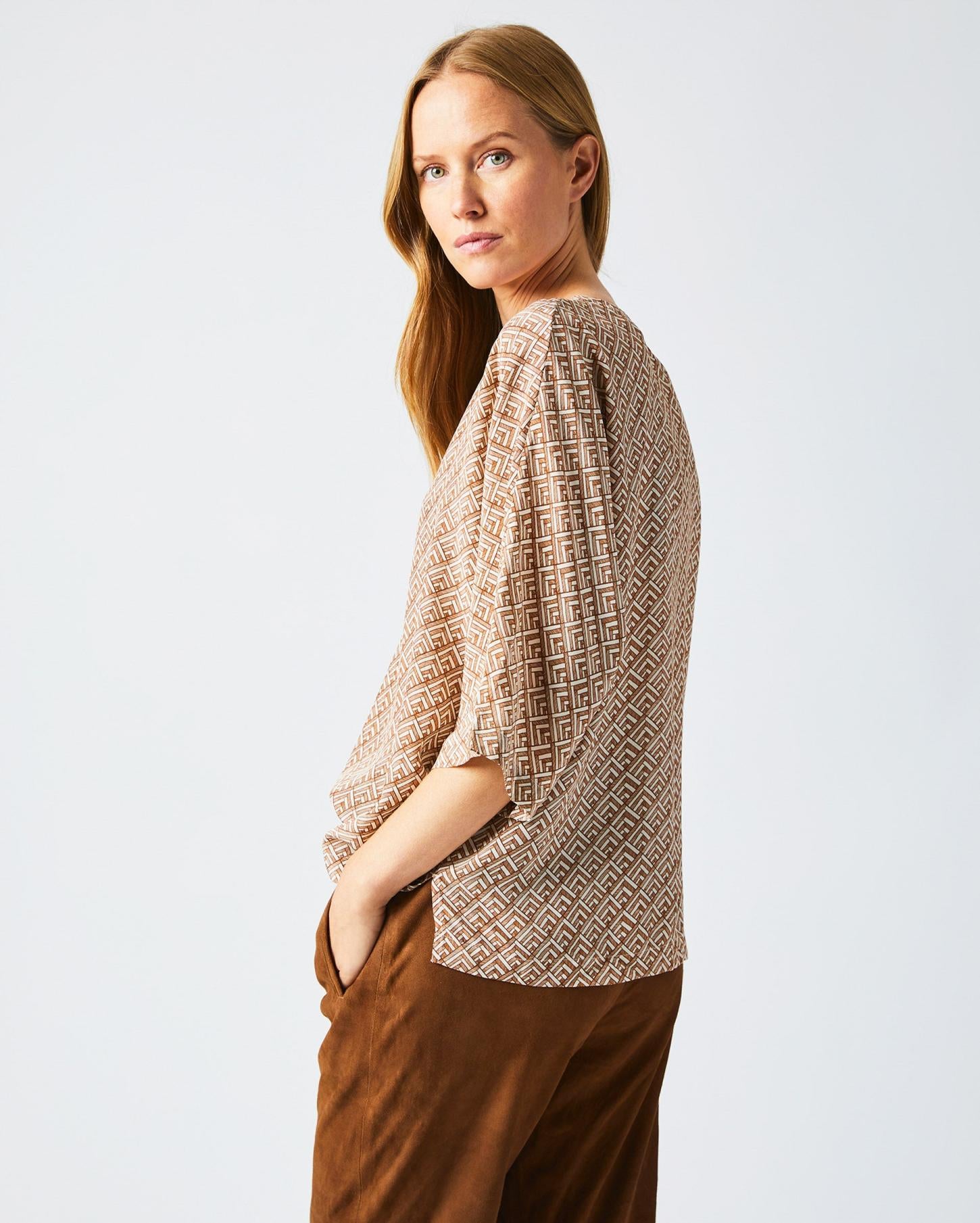 Women V Pleat Blouse Cream/brown | Billy Reid Tops
