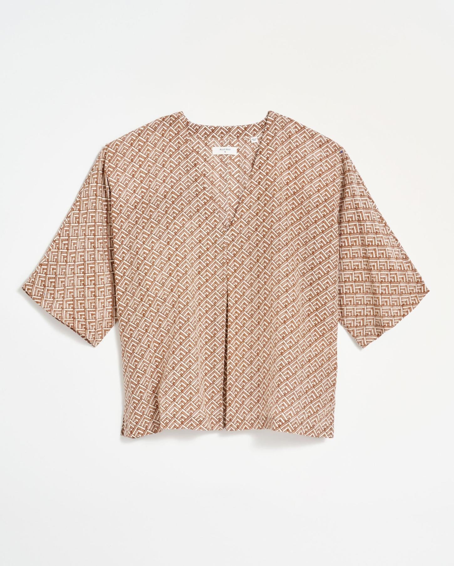 Women V Pleat Blouse Cream/brown | Billy Reid Tops
